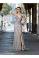 Prom Dresses Long Fitted Corset Formal Slit Prom Dress Silver