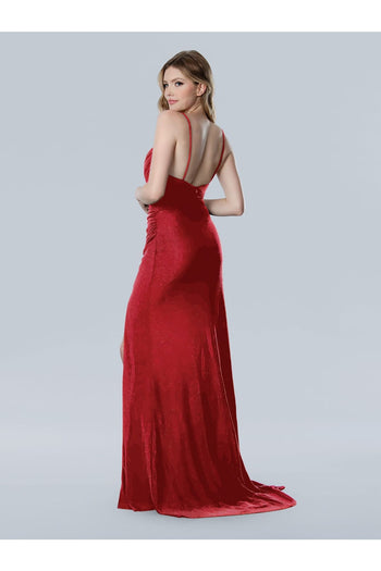 Prom Dresses Glitter Long Formal Slit Prom Dress Red