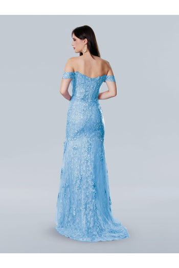 Prom Dresses A Line Long Formal Floral Lace Applique Prom Dress Light Blue