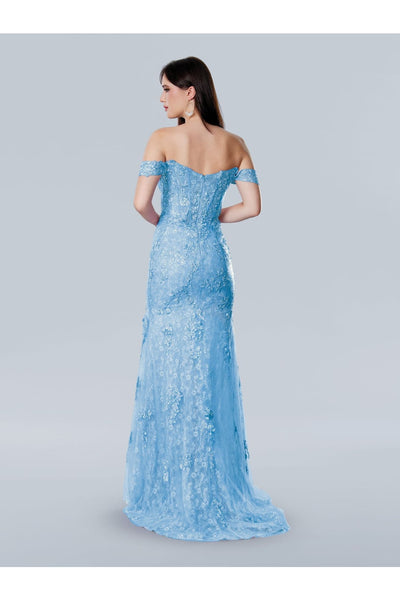 Prom Dresses A Line Long Formal Floral Lace Applique Prom Dress Light Blue