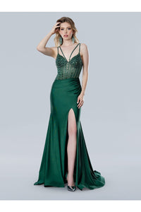 Formal Dresses Prom Long Formal Beaded Corset Dress Green