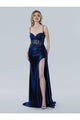 Prom Dresses Long Fitted Formal Slit Prom Dress Navy 