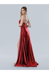 Prom Dresses Long Fitted Formal Slit Prom Dress  Red