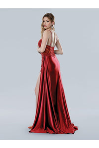 Prom Dresses Long Fitted Formal Slit Prom Dress  Red