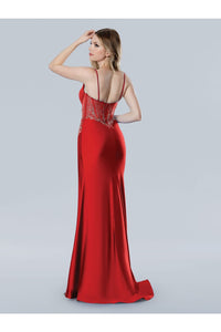Prom Dresses Long Mermaid Fit Formal Beaded Floral Porm Dress Red