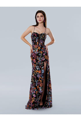 Stella Couture 25175 Long Formal Sequin Floral Print Prom Dress