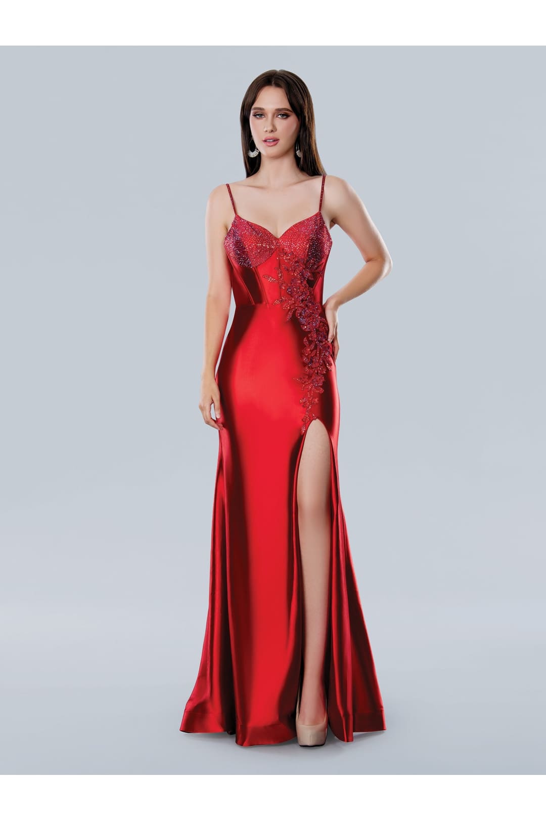 Prom Dresses Prom Long Fitted Slit Beaded Corset Formal Dress Red