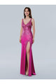 Prom Dresses Fitted Slit Long Formal Floral Prom Dress Fuchsia