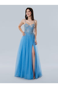 Prom Dresses Long Corset A Line Formal Glitter Prom Dress Blue