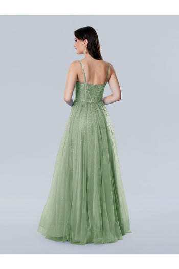 Prom Dresses Long Corset A Line Formal Glitter Prom Dres Sage