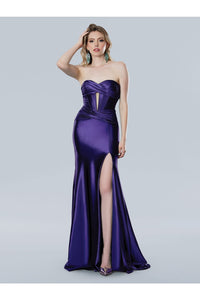 Prom Dresses Long Formal Slit Pleated Evening Dress  Purple