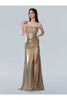 Prom Dresses Long Prom Slit Formal Metallic Dress Gold