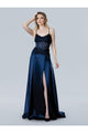 Prom Dresses Long Evening Ruched Slit Formal Prom Dress Navy