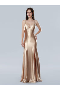 Prom Dresses Long Formal Fitted Slit Evening Prom Dress Gold