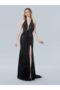 Prom Dresses Long Slit Fitted Formal Evening Prom Dress Black
