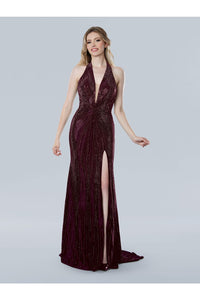 Prom Dresses Long Slit Fitted Formal Evening Prom Dress Wine