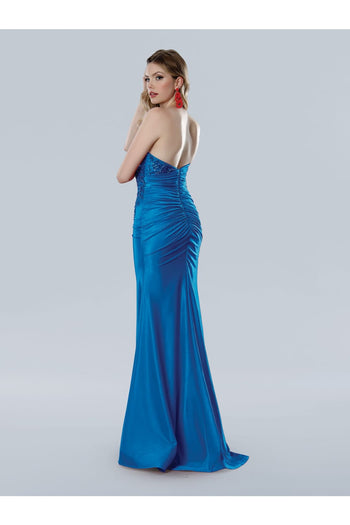 Prom Dresses Prom Long Fitted Ruched Formal Beaded Applique Dress Royal