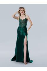 Prom Dresses Fitted Long Slit Beaded Formal Prom Dress Green