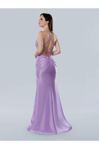 Prom Dresses Fitted Long Slit Beaded Formal Prom Dress Lilac