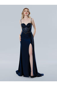 Prom Dresses Long Slit Formal Evening Prom Dress Navy