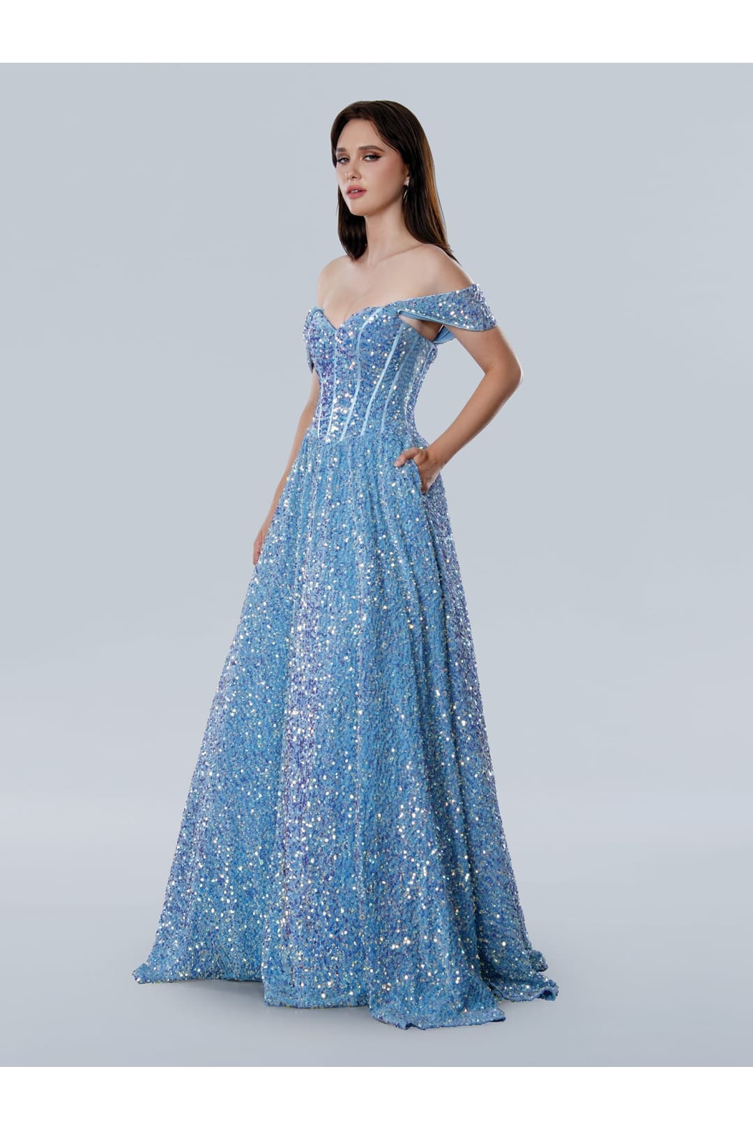 Prom Dresses A Line Long Formal Sequin Prom Dress Blue