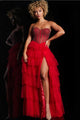 Strapless A-line Layered Slit Gown by Jovani 38090 - 00 / Red - Long Formal Dresses