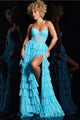Strapless A-line Layered Slit Gown by Jovani 38167 - 00 / Turquoise - Long Formal Dresses
