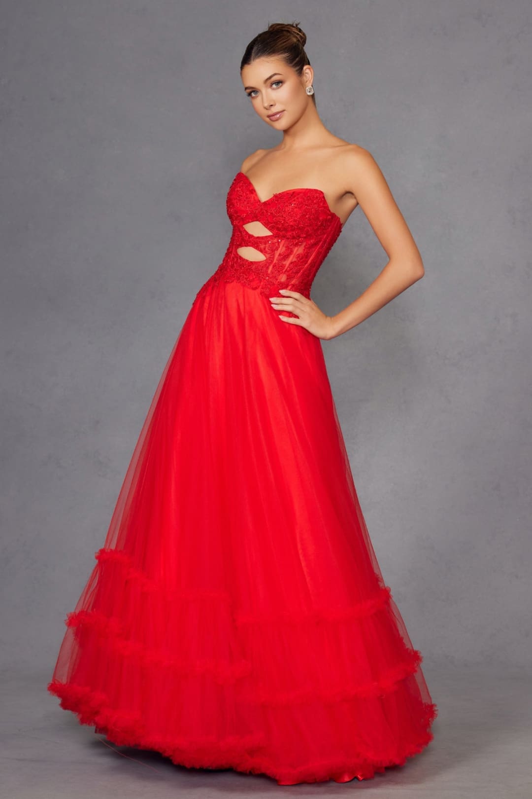 Strapless A-line Ruffled Gown by Juliet JT2561S - Long Formal Dresses