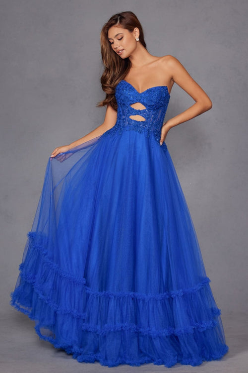 Strapless A-line Ruffled Gown by Juliet JT2561S - Long Formal Dresses