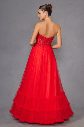 Strapless A-line Ruffled Gown by Juliet JT2561S - Long Formal Dresses