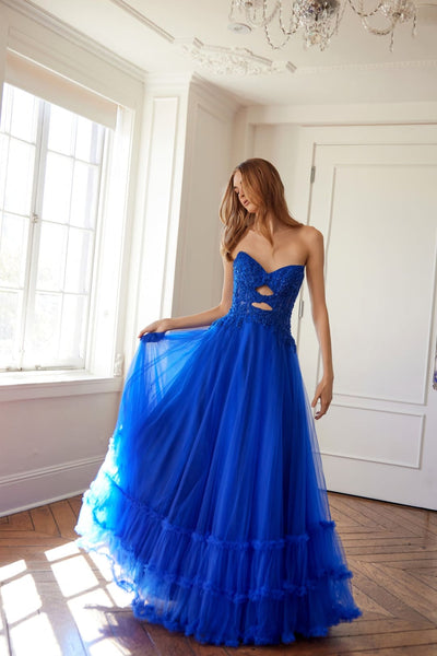 Strapless A-line Ruffled Gown by Juliet JT2561S - Royal Blue / 2 - Long Formal Dresses