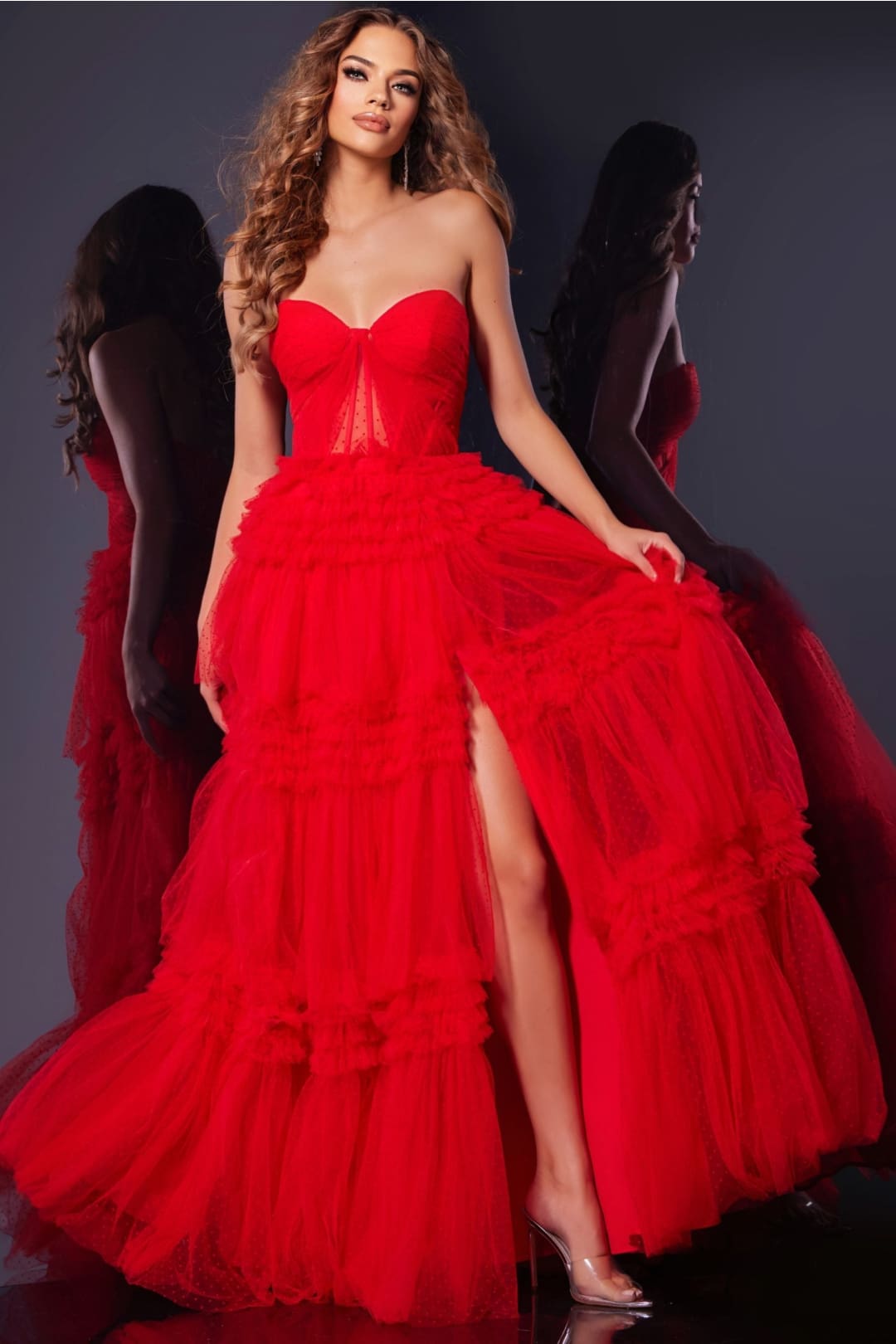 Strapless A-line Ruffled Slit Gown by Jovani 40466 - Long Formal Dresses
