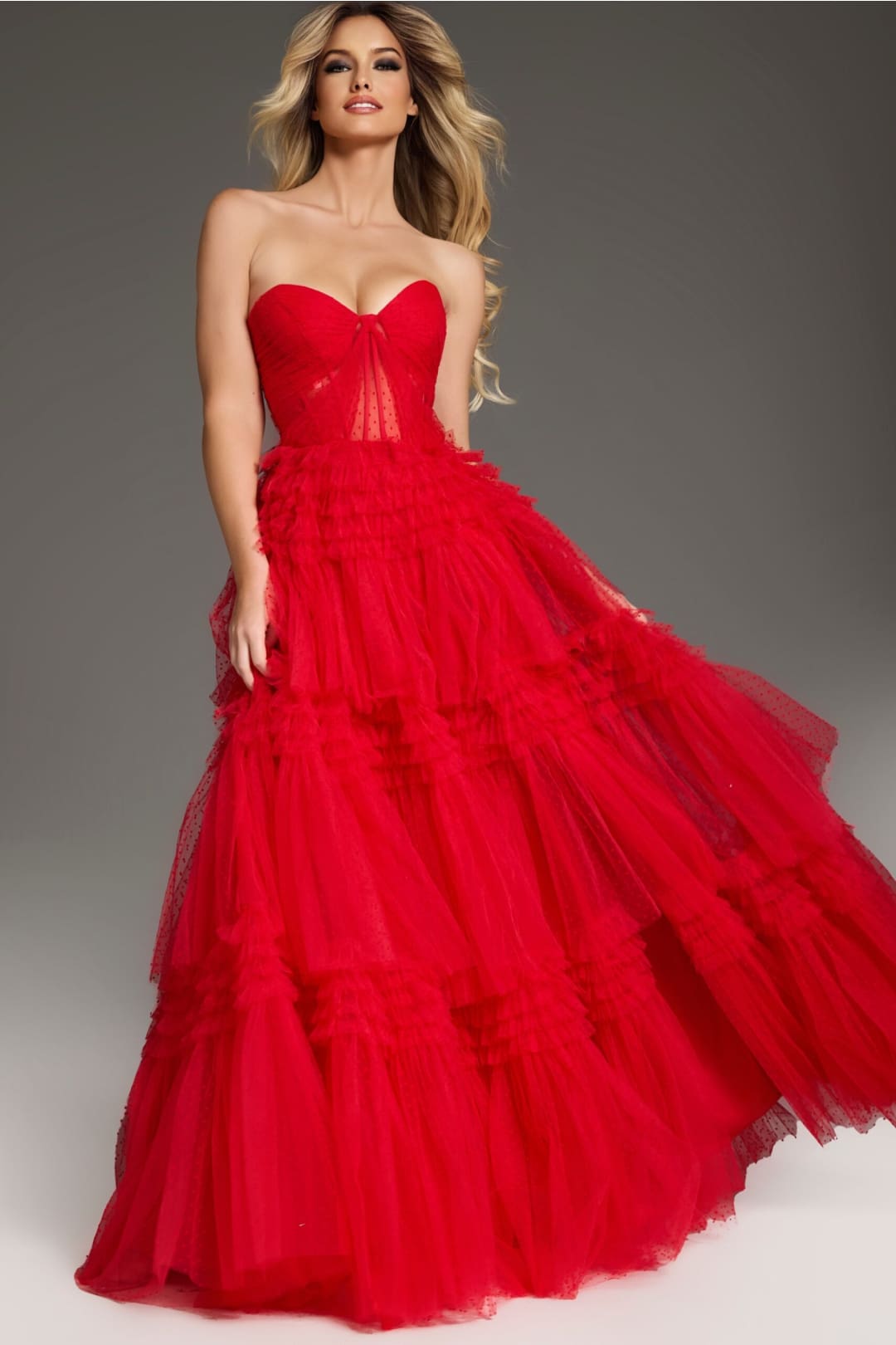Strapless A-line Ruffled Slit Gown by Jovani 40466 - Long Formal Dresses