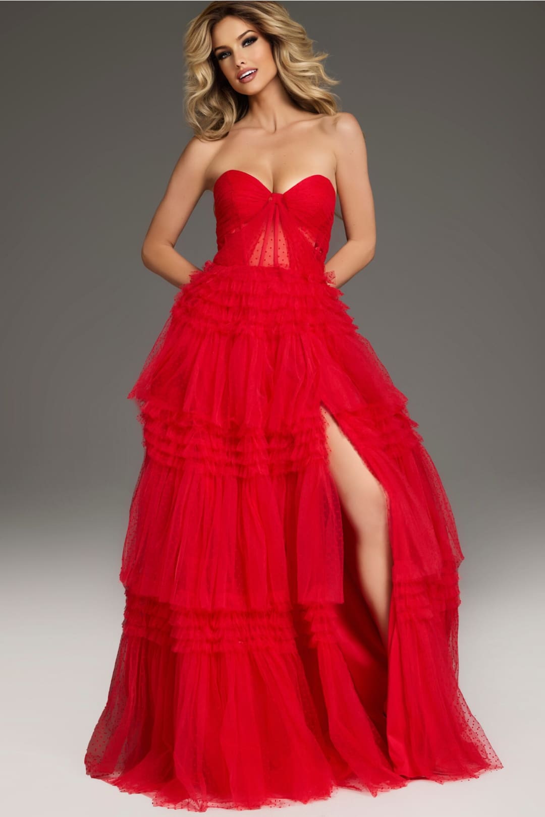 Strapless A-line Ruffled Slit Gown by Jovani 40466 - Long Formal Dresses