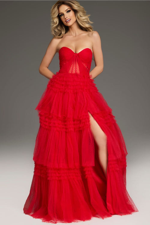 Strapless A-line Ruffled Slit Gown by Jovani 40466 - Long Formal Dresses