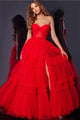 Strapless A-line Ruffled Slit Gown by Jovani 40466 - 00 / Red - Long Formal Dresses