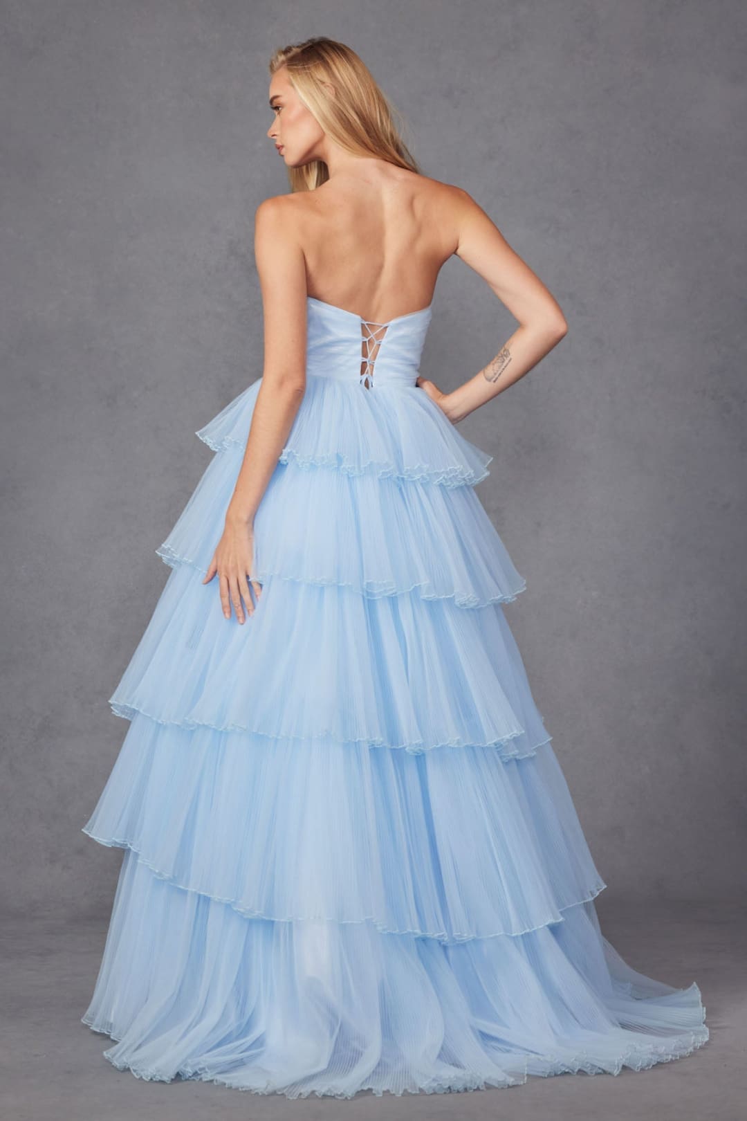 Strapless A-line Tiered Ruffled Gown by Juliet JT2452K - Long Formal Dresses