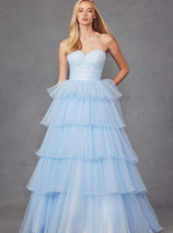 Strapless A-line Tiered Ruffled Gown by Juliet JT2452K