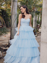 Strapless A-line Tiered Ruffled Gown by Juliet JT2452K