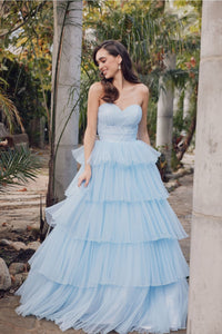 Strapless A-line Tiered Ruffled Gown by Juliet JT2452K - Long Formal Dresses