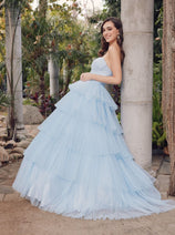 Strapless A-line Tiered Ruffled Gown by Juliet JT2452K