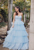 Strapless A-line Tiered Ruffled Gown by Juliet JT2452K - Ice Blue / XS - Long Formal Dresses