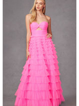 Strapless A-Line Tiered Ruffled Gown by Juliet JT2456H