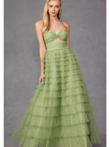 Strapless A-Line Tiered Ruffled Gown by Juliet JT2456H
