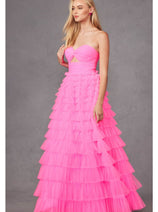 Strapless A-Line Tiered Ruffled Gown by Juliet JT2456H