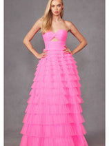 Strapless A-Line Tiered Ruffled Gown by Juliet JT2456H