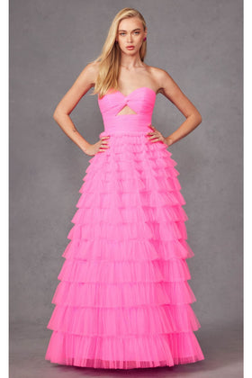 Strapless A-Line Tiered Ruffled Gown by Juliet JT2456H