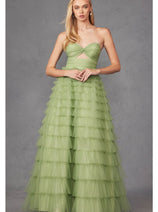 Strapless A-Line Tiered Ruffled Gown by Juliet JT2456H