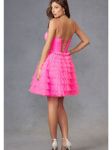 Strapless A-Line Tiered Short Dress by Juliet JT921H