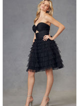 Strapless A-Line Tiered Short Dress by Juliet JT921H